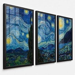 Quadros decorativos Van Gogh Noite Estrelada kit 3 peças azul