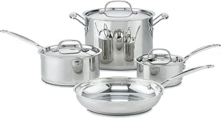 Set de panelas de aço inoxidável Cuisinart 7 peças com tampas, fundo branco
