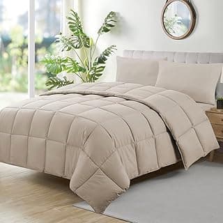 Edredom de cama de casal Camesa Ecopluma Toque de Pluma, cor bege, com design de quilting.