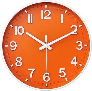 Relógio de parede laranja silencioso 20 cm números 3D brancos
