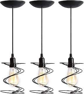 Combo kit com 3 pendentes aramado mola preto com iluminação interior sala quarto