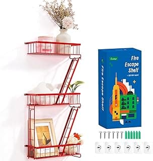 SweetSage Prateleira de parede vermelha para escadas de incêndio - Prateleira decorativa de escada de Nova York, prateleira flutuante de arte de parede para quarto, armazenamento e exibição de