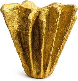 Vaso decorativo artesanal premium de cimento dourado com textura ondulada