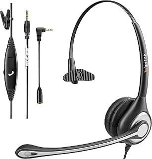 Fone de Ouvido Mono com Microfone Wantek F600J35 com Fio e Cancelamento de Ruído Preto e Prateado com Conector 3,5 mm