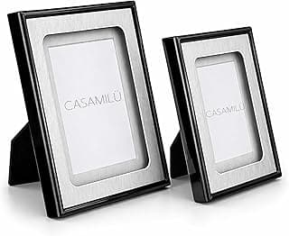 Kit 2 Porta Retrato 10x15 cm e 15x20 CASAMILU Preto Black Piano Alumínio Cristal Sync PM | Preto Brilhante Premium Elegante Sofisticado Decorativo Moderno Minimalista Clássico Resistente Presente Sala Quarto Escritório