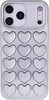Capa feminina para iPhone 14 Pro Max, 3D Pop Bubble Heart Kawaii, linda feminina para iPhone14 Pro Max de 6,7 polegadas - Prata