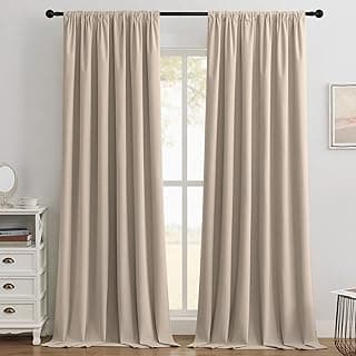 Cortinas blackout bege 100% blackout Joydeco, 300 cm, 2 painéis, veludo térmico, para quarto e sala.