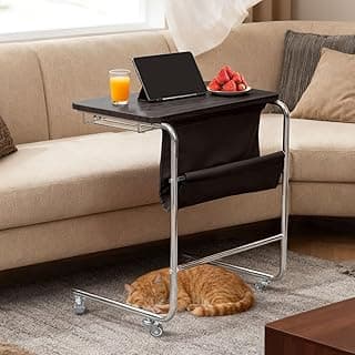 Mesa de Centro Retro, Mesa de Centro Escritorio Portatil com Gaveta e Rodas Travas,Mesa de Apoio para Quarto (Preta)