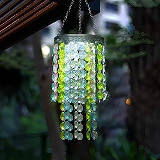 Lanterna solar multicolorida de 21 polegadas para jardim, com cristais e base metálica, ideal para decoração externa.