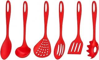 Jogo de utensílios de cozinha vermelho com seis peças de nylon