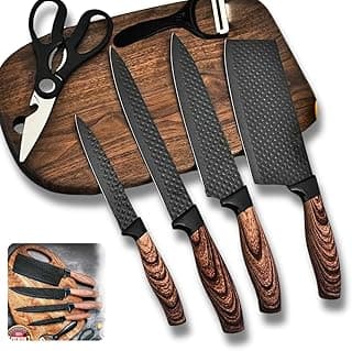 Jogo De Facas 6 Unidades Premium Rustica Amadeirada Black Corte Preciso Acabamento Antiaderente Mzcell