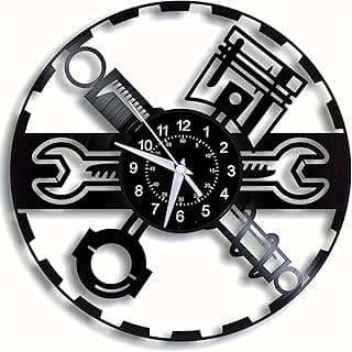 Relógio de parede Steampunk 30,5 cm - Design de engrenagem industrial com chave inglesa/ferramentas de pistão, movimento de quartzo silencioso, decoração perfeita para oficina/garagem e presente de
