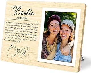 Porta-retrato para melhores amigos com mensagem 'Bestie' e foto de duas mulheres sorrindo