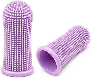 Duas escovas dentais para animais de estimação de silicone roxas