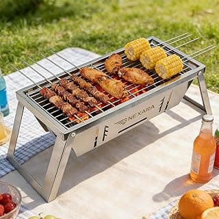 Churrasqueira portátil a carvão em aço inoxidável Nexara, ideal para camping, praia e viagem
