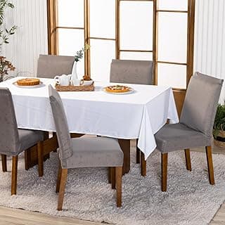 Kit com 6 capas de cadeira lisa ajustável com elástico cinza para decoração de mesa de jantar