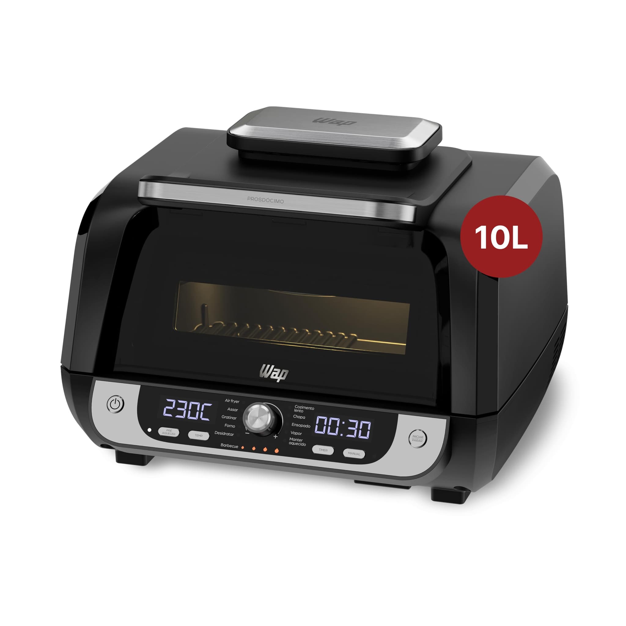 WAP Fritadeira Elétrica Air Fryer Barbecue Digital 12 em 1, 10 Litros, 4 Níveis de Temperatura, Antiaderente, 1700W 220V