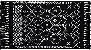 Tapete Kilim preto e branco com padrões geométricos e franjas