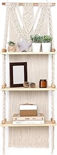 Prateleira de parede de macramê de 3 níveis - decoração de quarto boho | decoração de parede de macramê | decoração de prateleira boho, prateleiras suspensas para parede, prateleiras de