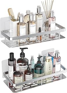 Trailabo Kit 2 Prateleiras Organizador de Parede para Banheiro, Suporte em Alumínio Prata, Moderno Minimalista - Suporte Shampoo e Acessórios