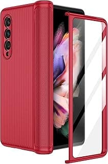 Capa protetora vermelha para Samsung Galaxy Z Fold 3 com textura em relevo e borda transparente