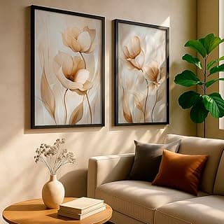 Kit 2 Quadros Decorativos Folhas Bege Verde Minimalista para Sala de Estar