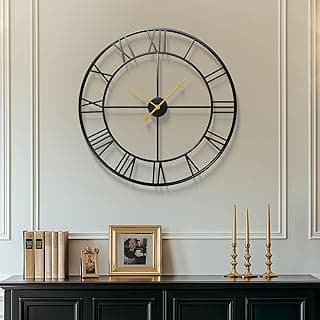 Cuspin Relógio de parede grande de 76 cm para decoração de sala de estar, relógio de parede decorativo moderno, silencioso, sem tique-taque, operado por bateria, relógio redondo de metal preto para