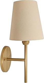 Kit 2 Arandelas Douradas Tocheiro Cônica Cúpula Tecido E27 Bivolt para Sala e Quarto