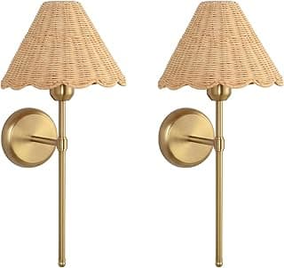 Arandelas de parede de vime com acabamento dourado, design minimalista, vime tecida à mão.