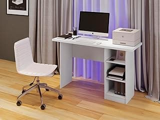 Escrivaninha Home Office com 3 Prateleiras, Branca, MDF, 120x45x77 cm, Estilo Moderno