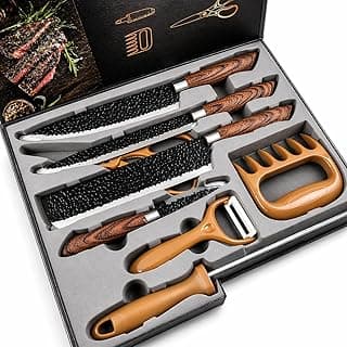 Kit churrasco premium 8 peças facas gourmet aço inoxidável lâminas antiaderentes corte navalha amadeirado