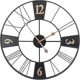 Luqeeg Relógio de parede retrô, 60 cm, decoração industrial silenciosa, redondo, europeu, retrô, minimalista, decorativo, grande, para salas de estar, corredores, hall de entrada, quartos, escritórios