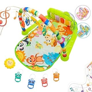 Tapete de atividades musical para bebê com piano e animais coloridos