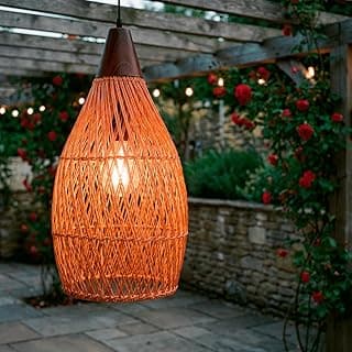 Luminária pendente de rattan natural estilo cúpula para área externa e interna