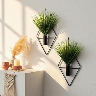 Decoração de parede Canlierr com plantas artificiais em suporte de metal preto