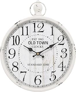Relógio de parede redondo vintage branco com texto preto