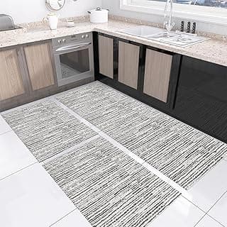Kit de tapetes de cozinha antiderrapante com padrão geométrico, preto e cinza
