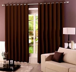 Cortinas marrons de blackout para sala e quarto, 2,80m x 1,80m, com 100% bloqueio de luz, penduradas em uma varão.