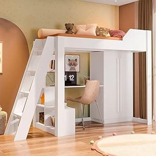 Cama Alta Beliche Office Infantil e Juvenil com Escrivaninha e Roupeiro Vivace Branco