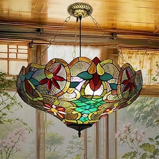 Luminária pendente de vidro colorido estilo Tiffany com design floral multicolorido para sala de estar