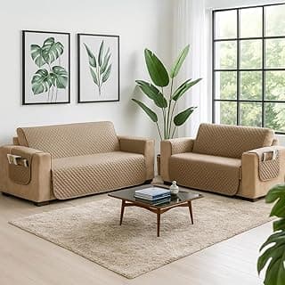 Kit Protetor de Sofá 2 e 3 Lugares Matelado Premium em tom avelã, capa protetora para sofá retrátil e reclinável, tecido macio e lavável, proteção contra pets e crianças.