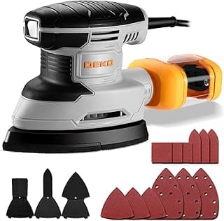 Lixadeira de detalhes: Lixadeira de mouse multifuncional DEKOPRO Lixadeira elétrica Lixadeira de palma com fio com coletor de poeira, 3 acessórios adicionais e 12 peças de lixa para lixar, polir
