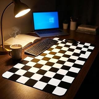 Tapete de mesa preto e branco quadriculado, 80 cm x 39,9 cm, protetor de mesa de computador, decoração de escritório