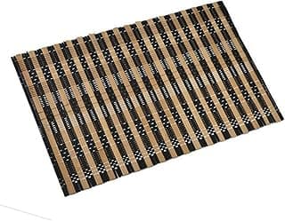 Tapete de bambu tricotado à mão com listras pretas e marrons para isolamento térmico e decoração