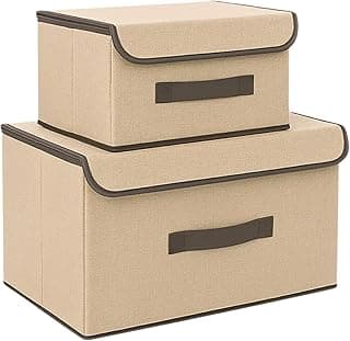 Kit com 2 caixas organizadoras de tecido TNT bege com tampas e alças