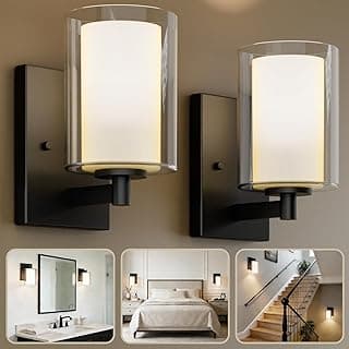 Arandelas de parede modernas pretas foscas com cortinas de vidro transparente dupla