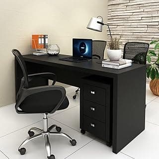Conjunto 2 Peças com Escrivaninha Mesa Escritório ME4185 e Gaveteiro ME4108 180cm Preto Preto