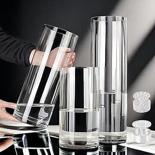 3 vasos cilíndricos de acrílico transparente para centros de mesa, vasos furacões de plástico cilíndricos altos, vasos de flores grandes inquebráveis para buquê de casamento (D 12,2 cm x 20,3 cm + A