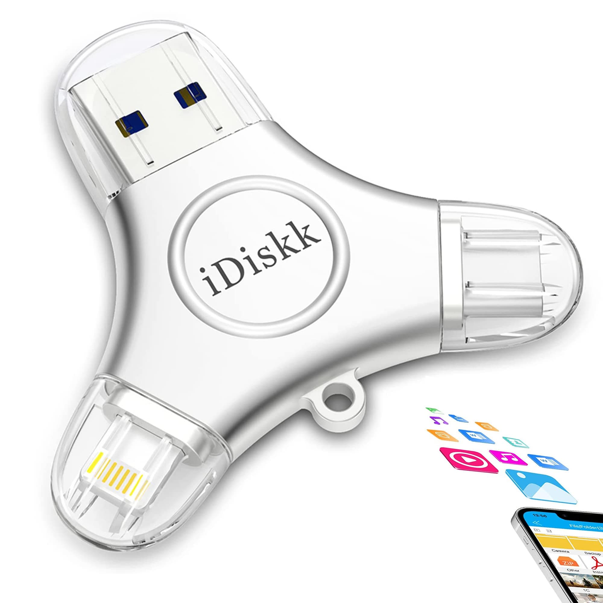 Pen Drive Idiskk Flash Drive Multifuncional 1TB Branco Compatível com Iphone 17, 16, 15, 14 Pro, 13 Pro, 12 Pro, 11, Ipad Pro, Android e Samsung