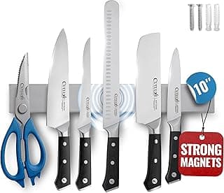 Suporte magnético Cutluxe para facas com seis lâminas de aço inoxidável, etiquetas e parafusos